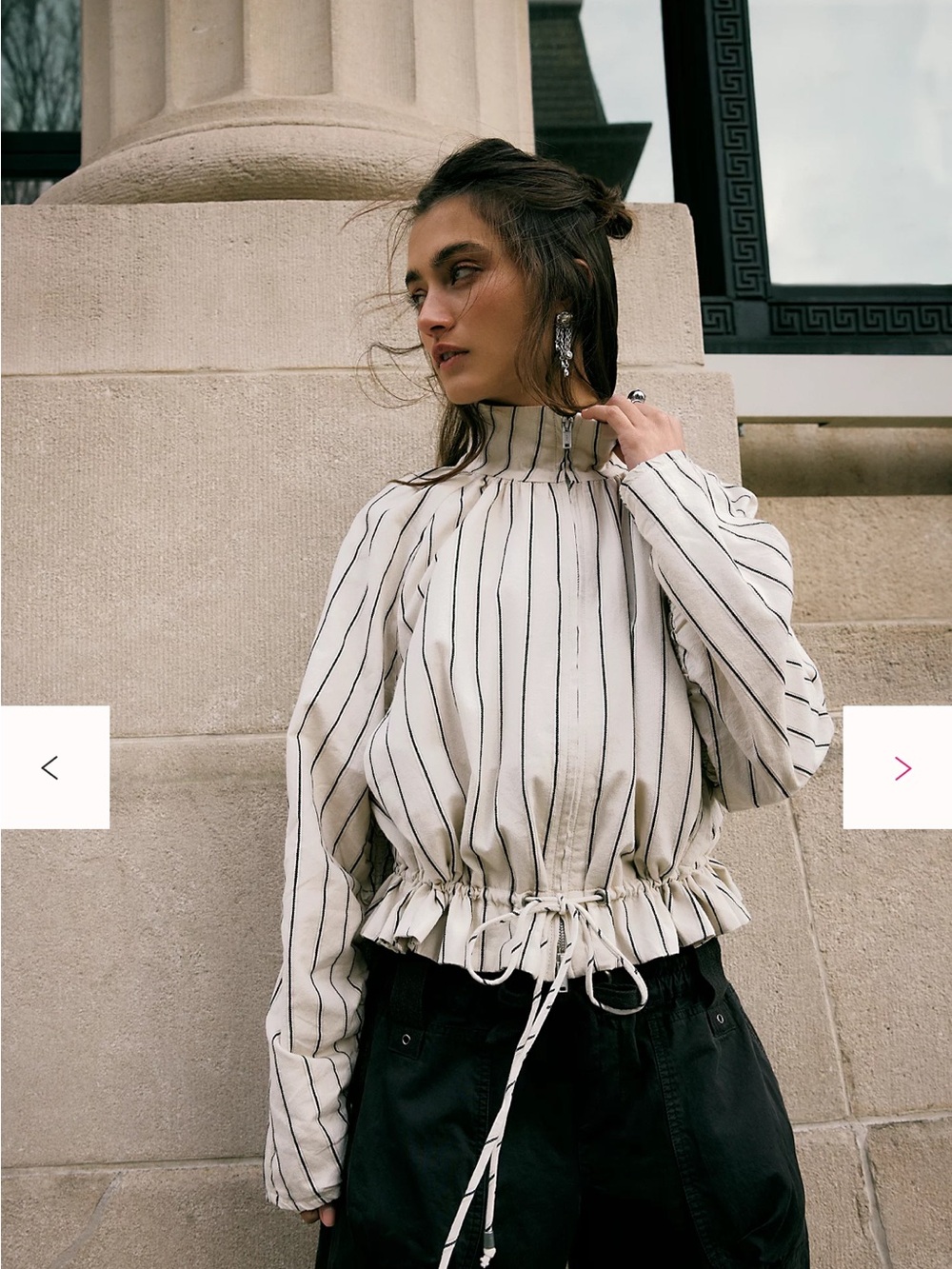 Devon Striped Balloon Funnel-Neck Jacket S - Picture 5 of 6